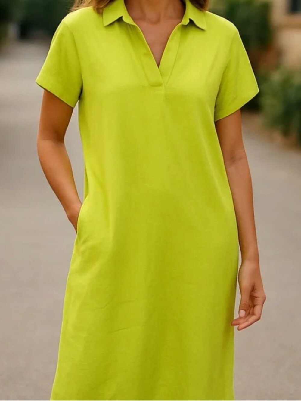 Tahari Bright Lime Green Collared Dress